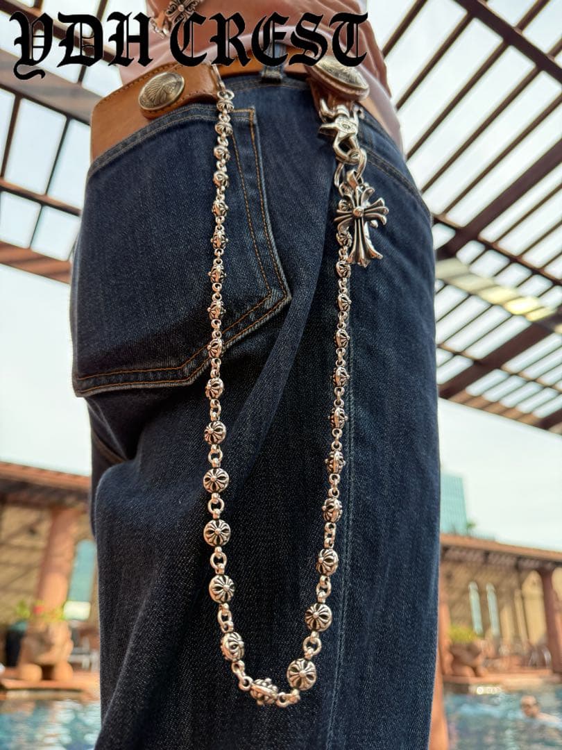 新入荷　バイカー必須　フラワークロスウォレットチェーン　刻印有り　MLCN01