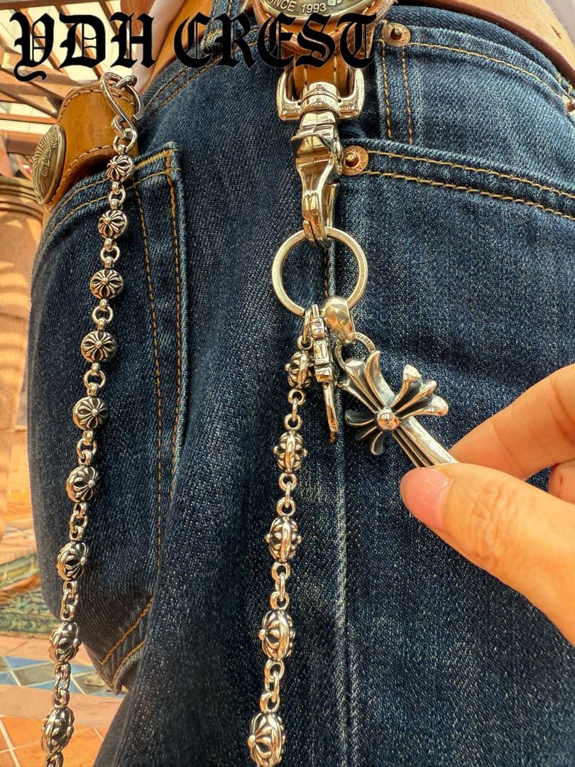 新入荷　バイカー必須　フラワークロスウォレットチェーン　刻印有り　MLCN01