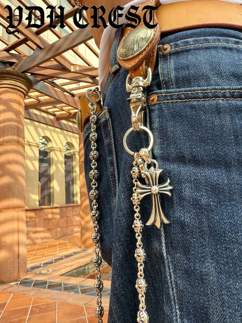 新入荷　バイカー必須　フラワークロスウォレットチェーン　刻印有り　MLCN01