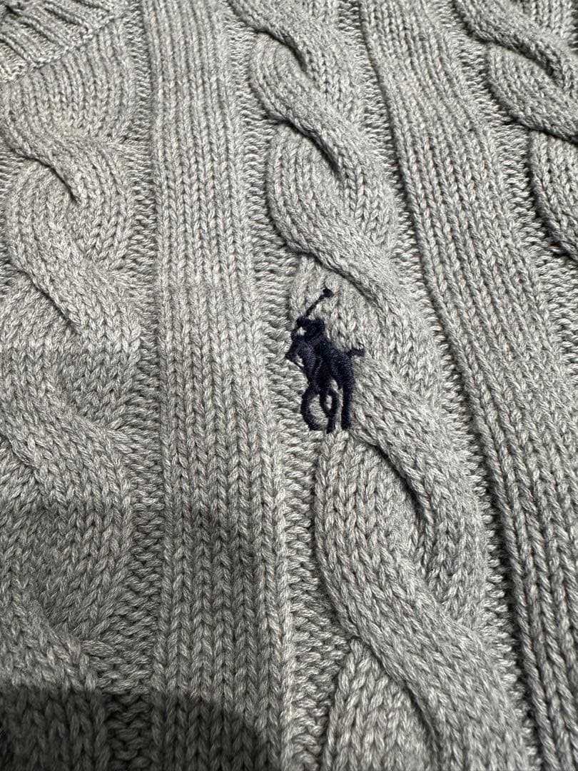 なさ　ポロ　ラルフ　ローレン　刺繍付きグレー　ケーブルニット