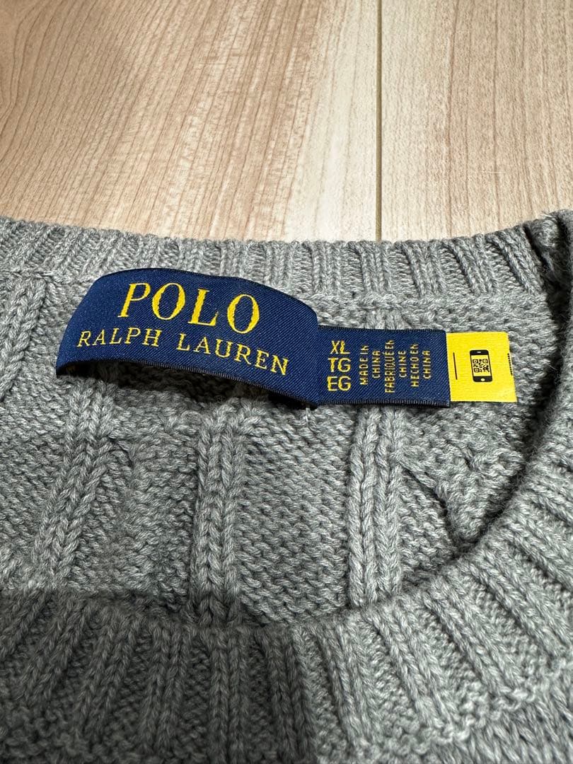 なさ　ポロ　ラルフ　ローレン　刺繍付きグレー　ケーブルニット