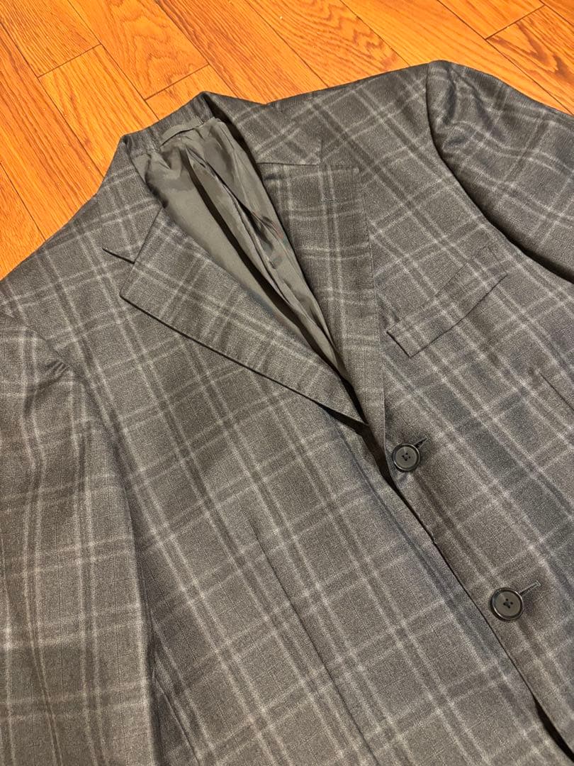 ビームスハート ロロピアーナ ウール100 チェック スーツ グレー 52