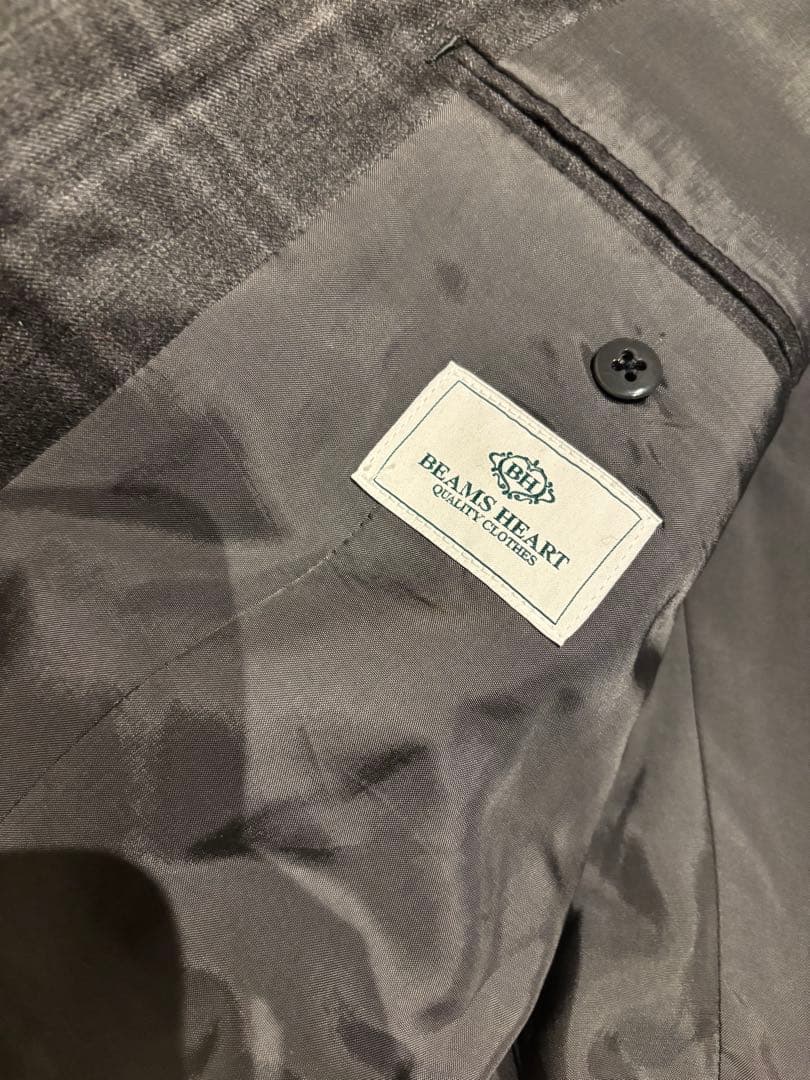ビームスハート ロロピアーナ ウール100 チェック スーツ グレー 52