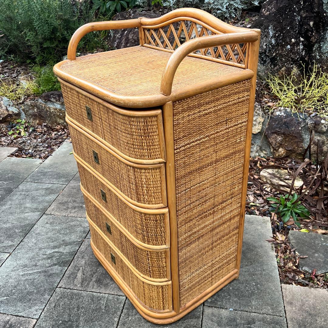 ラタン製 4段収納チェスト