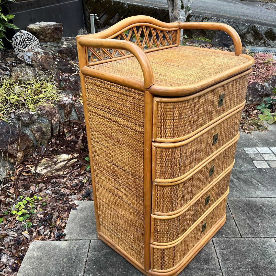 ラタン製 4段収納チェスト