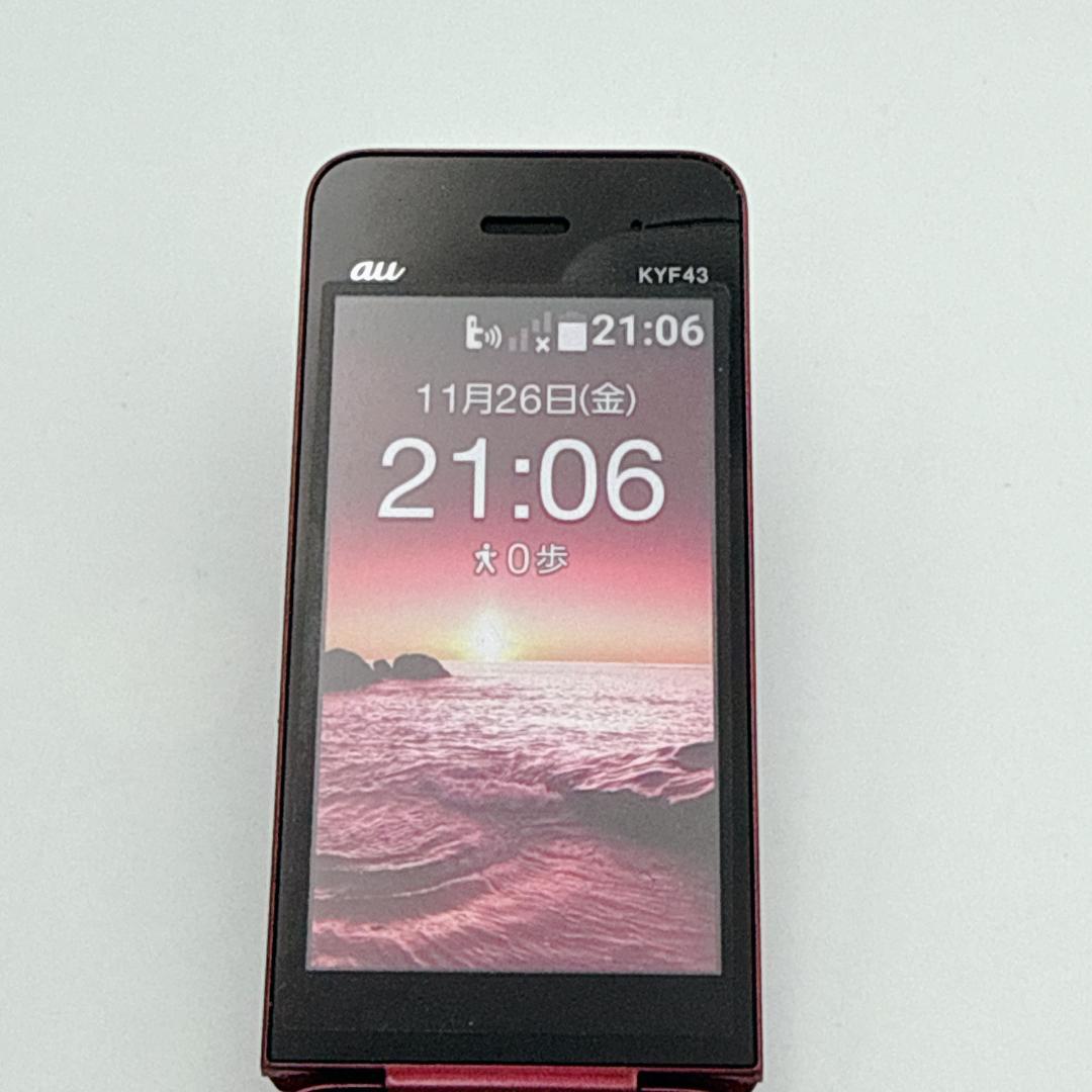 【ほぼ未使用】au かんたんケータイ ライト KYF43 ワインレッド