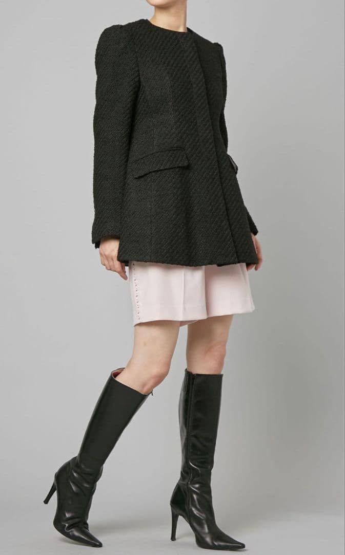 CELFORD セルフォードツイードペプラムノーカラージャケット ブラック 36