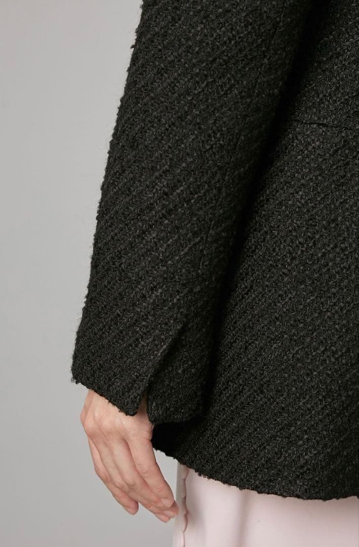 CELFORD セルフォードツイードペプラムノーカラージャケット ブラック 36