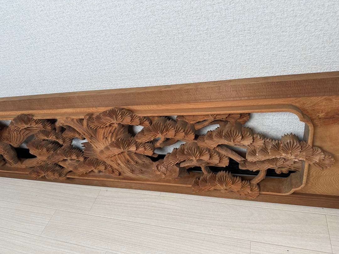 富山 欄間 彫刻 縁起物 松 鷹 松ぼっくり 重厚 堅牢 二枚一組 ※i4※