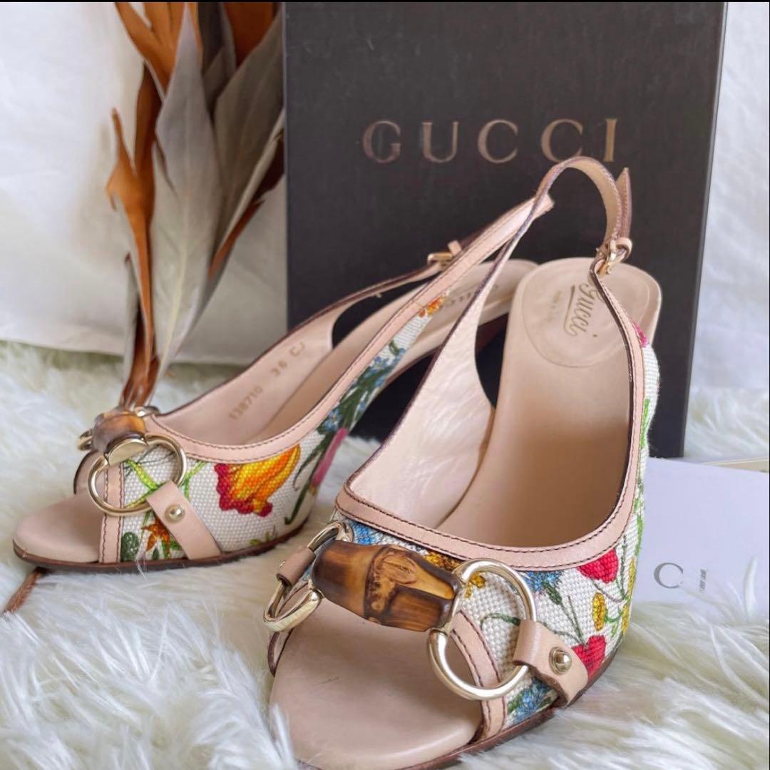 【美品】　グッチ　バンブー　ホースビット　サンダル　36 フローラ　ミュール