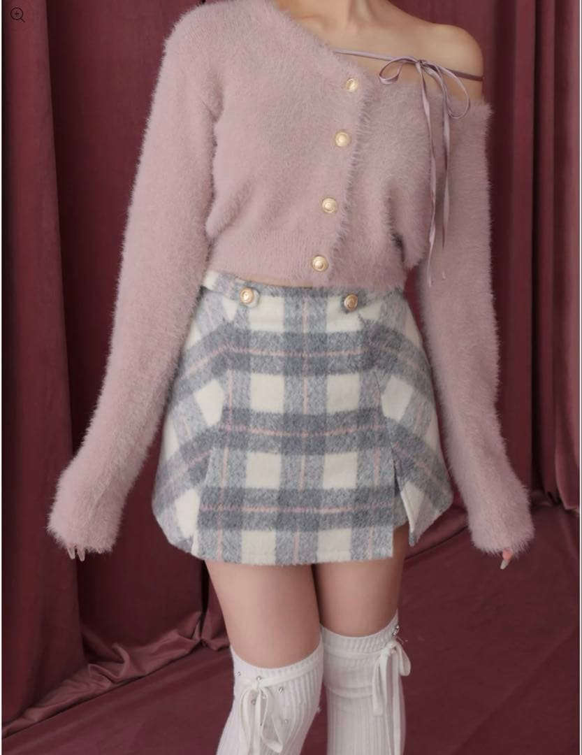 M me eme エムミーエメ　ライトシャギーチェックミニスカート