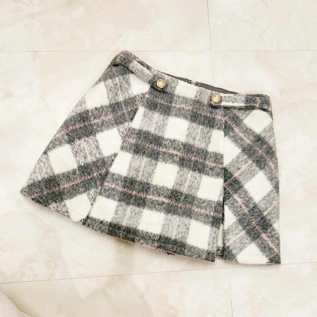 M me eme エムミーエメ　ライトシャギーチェックミニスカート