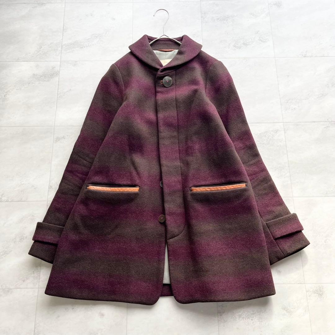 【美品】Pal'las Palace ボーダー ウールコート シェルボタン L