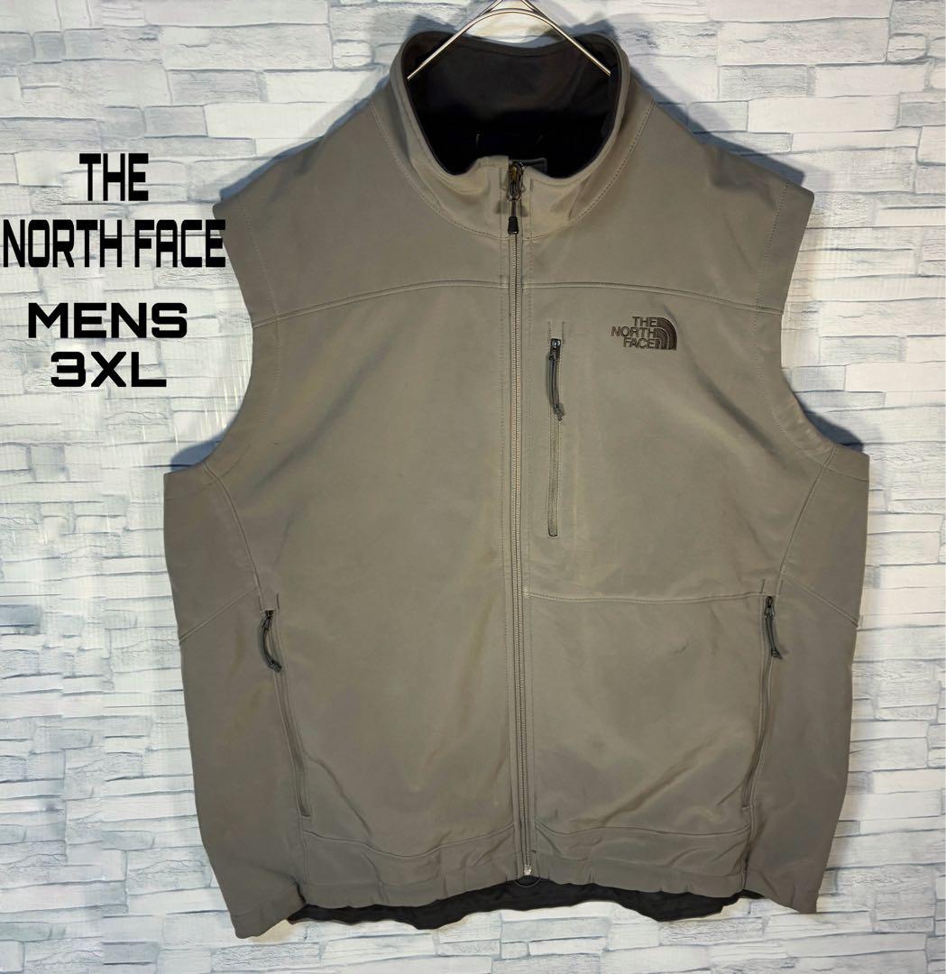 【USA古着】ノースフェイスソフトシェルベスト3XLグレービック刺繍ドロー
