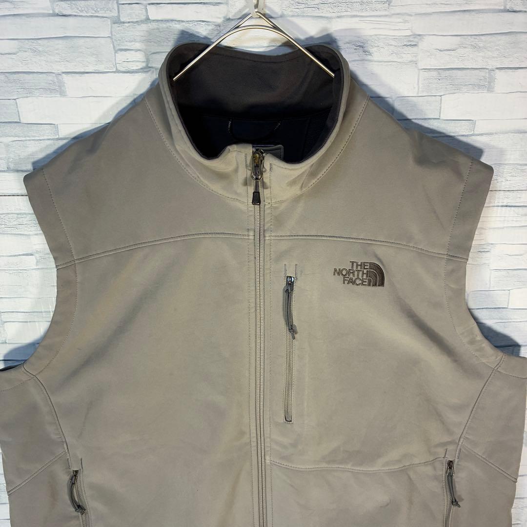 【USA古着】ノースフェイスソフトシェルベスト3XLグレービック刺繍ドロー