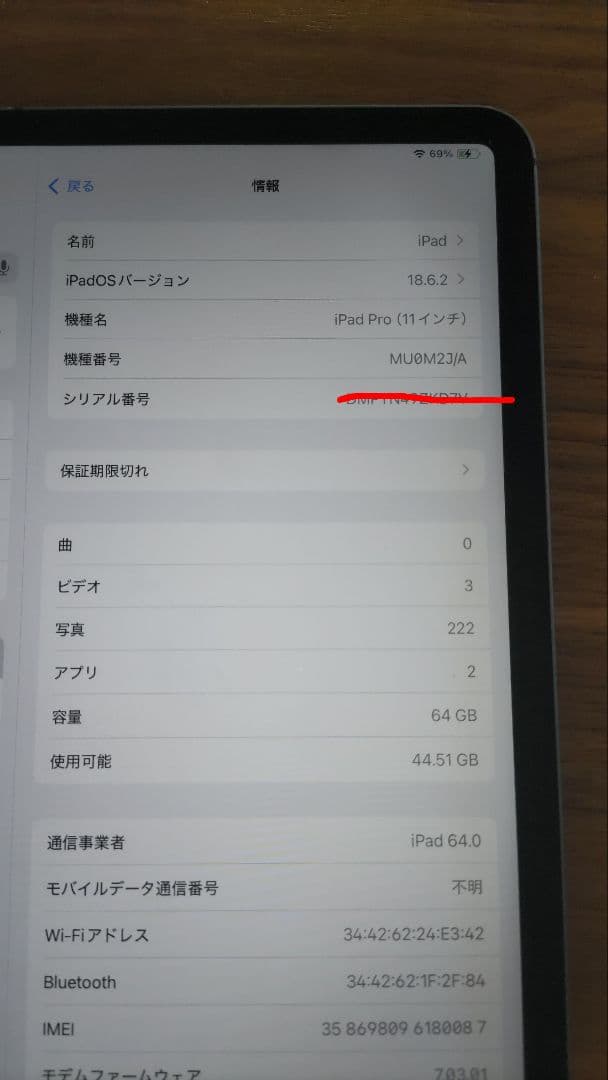 os最新18.6.2 iPad Pro 11インチ Cellular 64GB