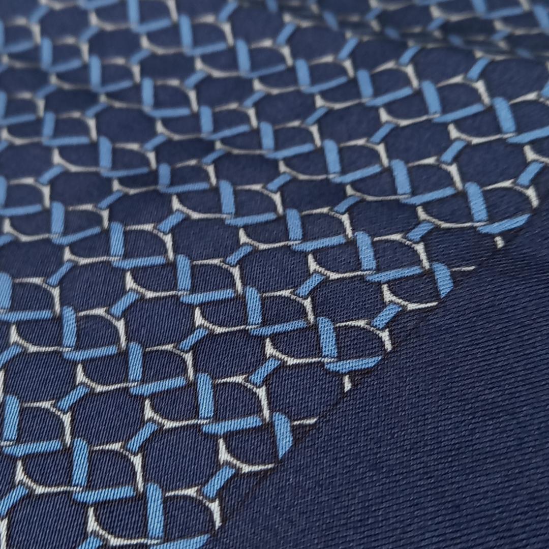 極美品✨エルメス　プチカレ　スカーフ　ロープ柄　ポケットチーフ　ネイビーブルー