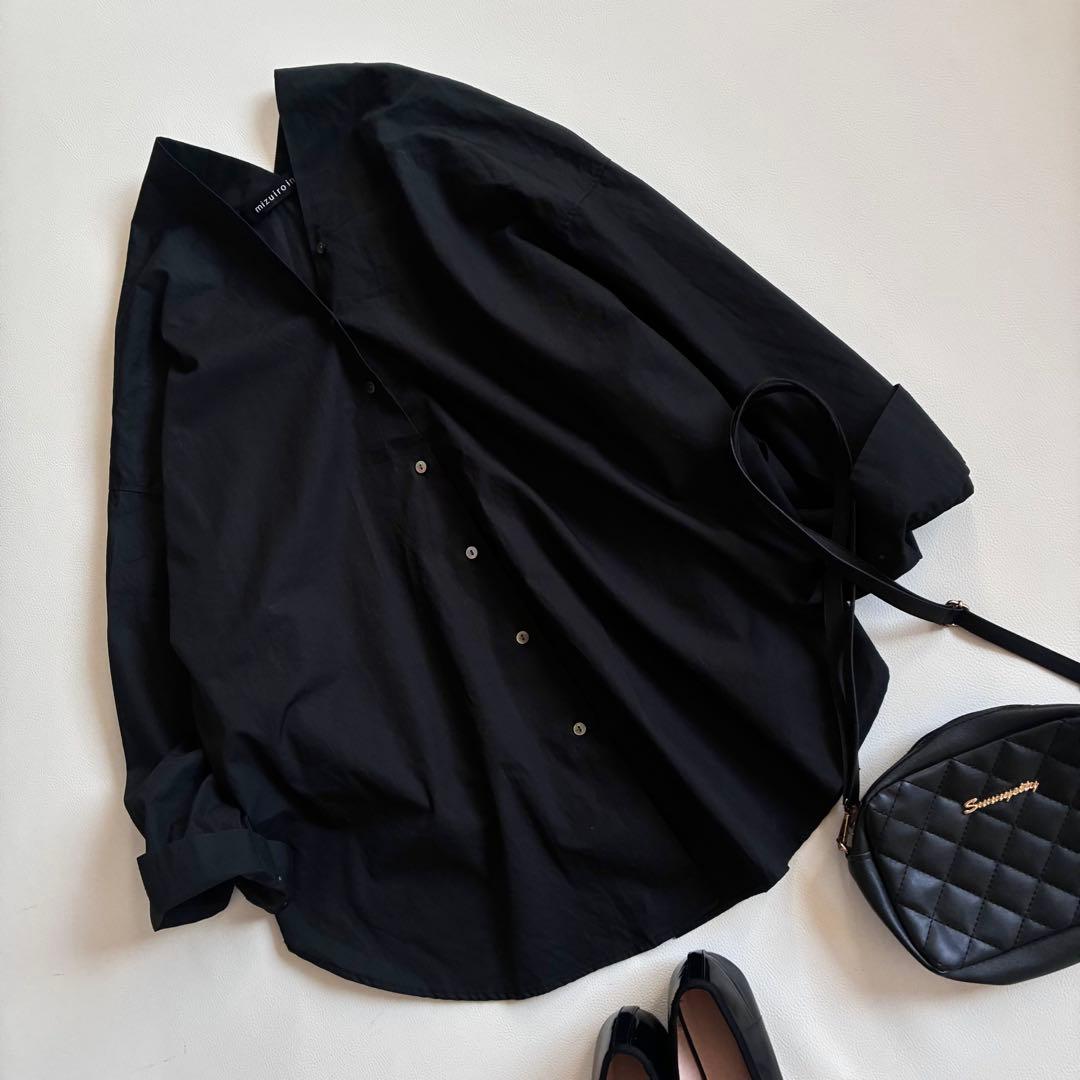 ◆美品◆ミズイロインド◆綿100Vネック長袖シャツ◆ブラウス◆黒◆大きめ◆日本製