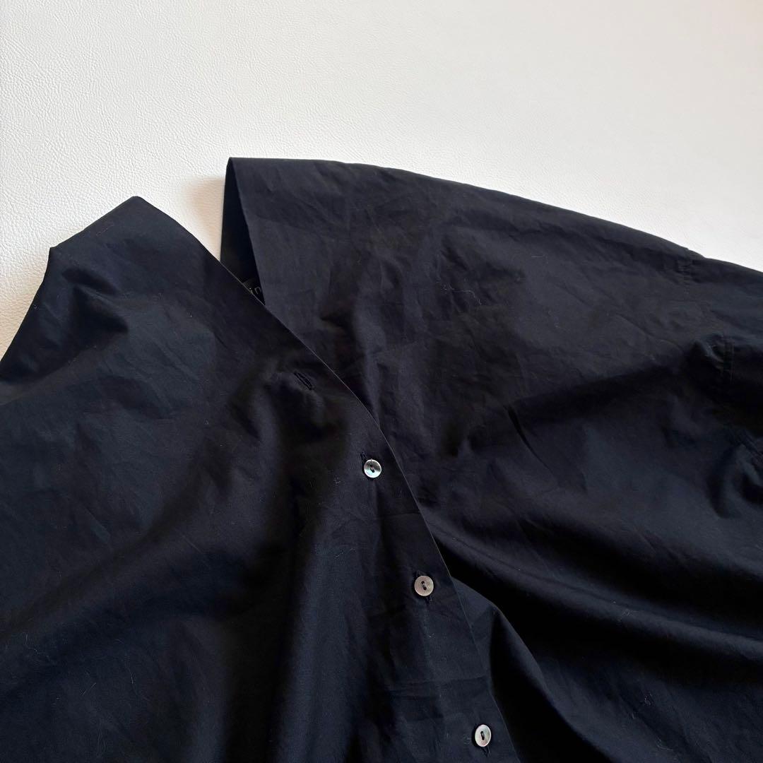 ◆美品◆ミズイロインド◆綿100Vネック長袖シャツ◆ブラウス◆黒◆大きめ◆日本製