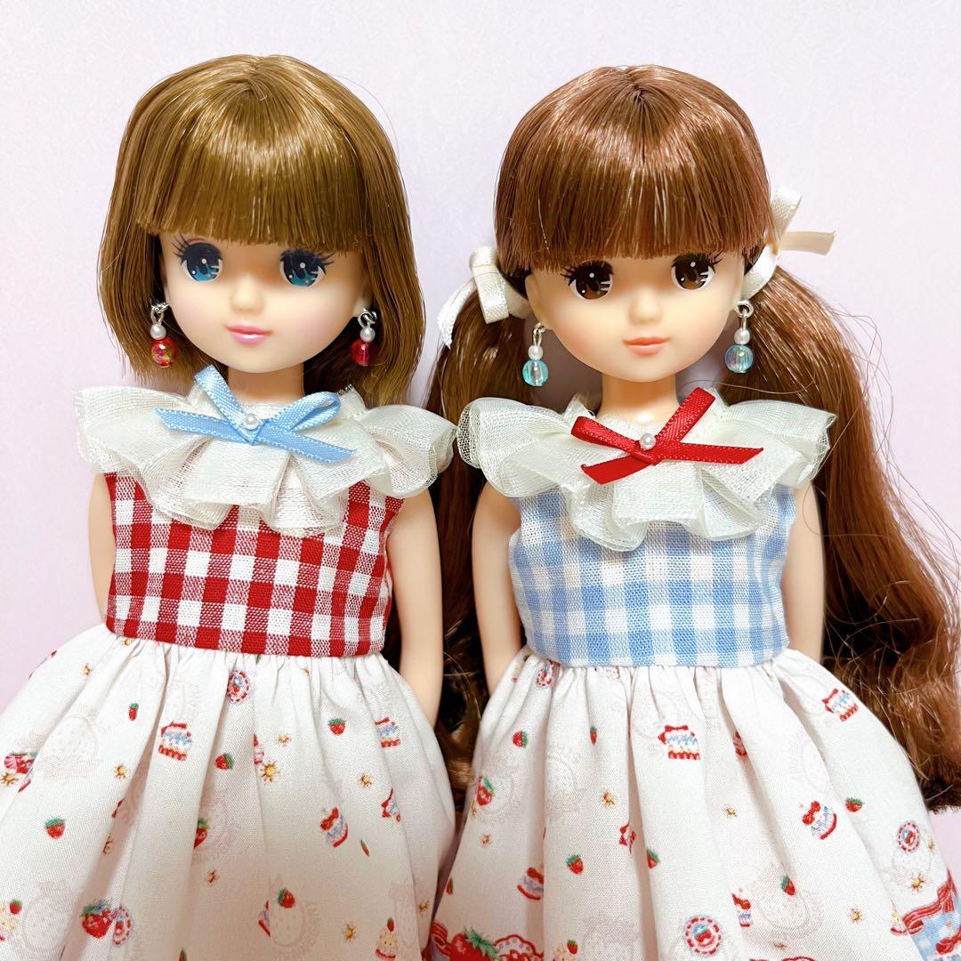 リカちゃんサイズハンドメイドワンピース&ピアスNo.2270・2271双子コーデ