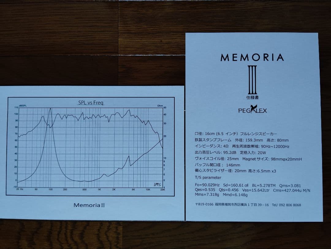 Pegalex MemoriaⅢ スピーカーユニット ★バリカッセ
