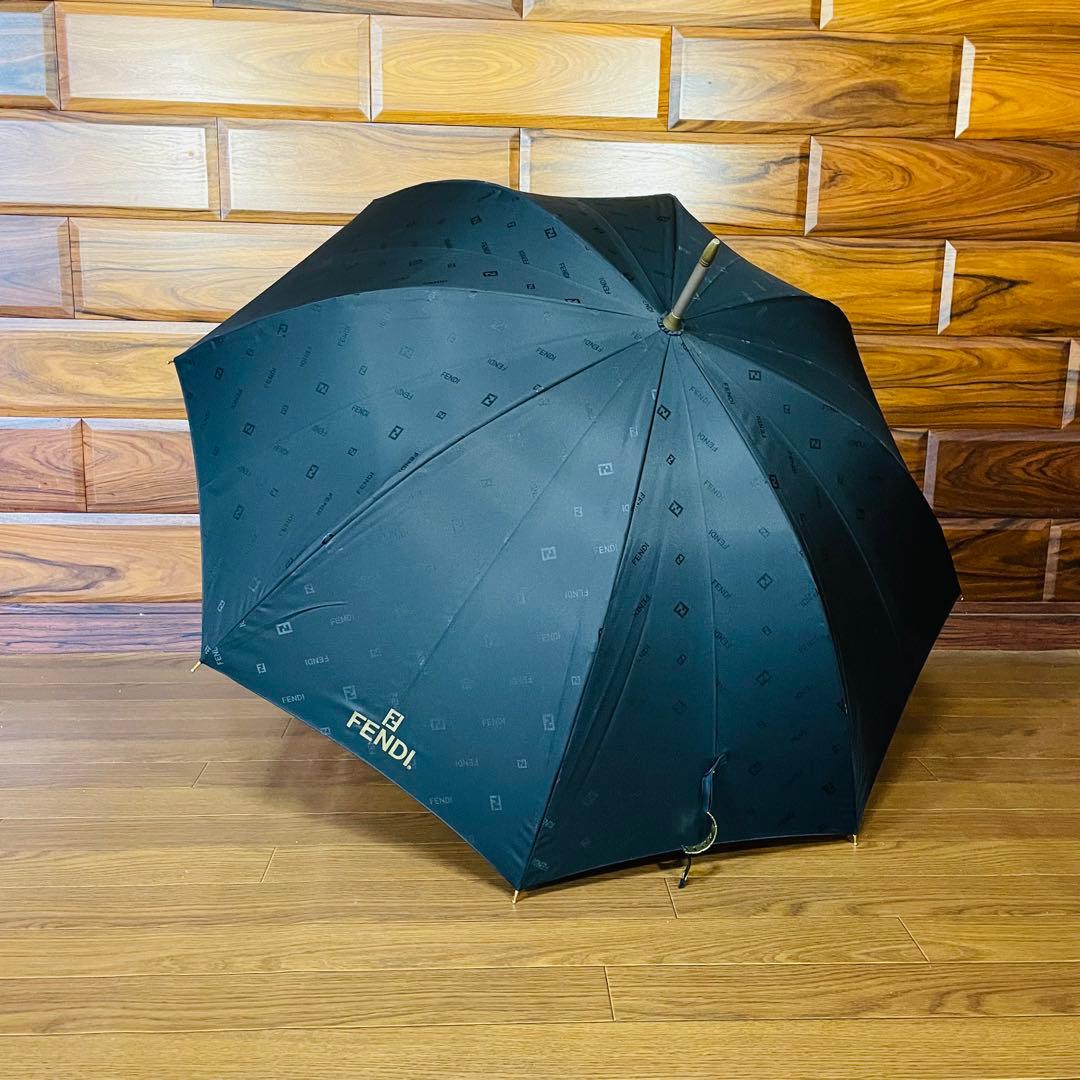 新品未使用 FENDI フェンディ ズッカ柄 傘 手開き式 黒 ブラック 長傘