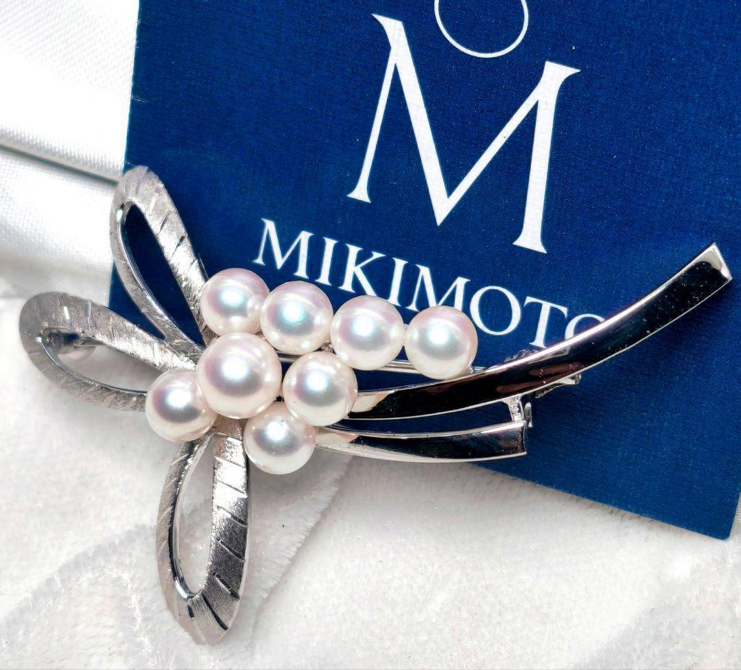 【極美品 最高級】ミキモト ブローチ パール リボン 8珠 皇室御用達