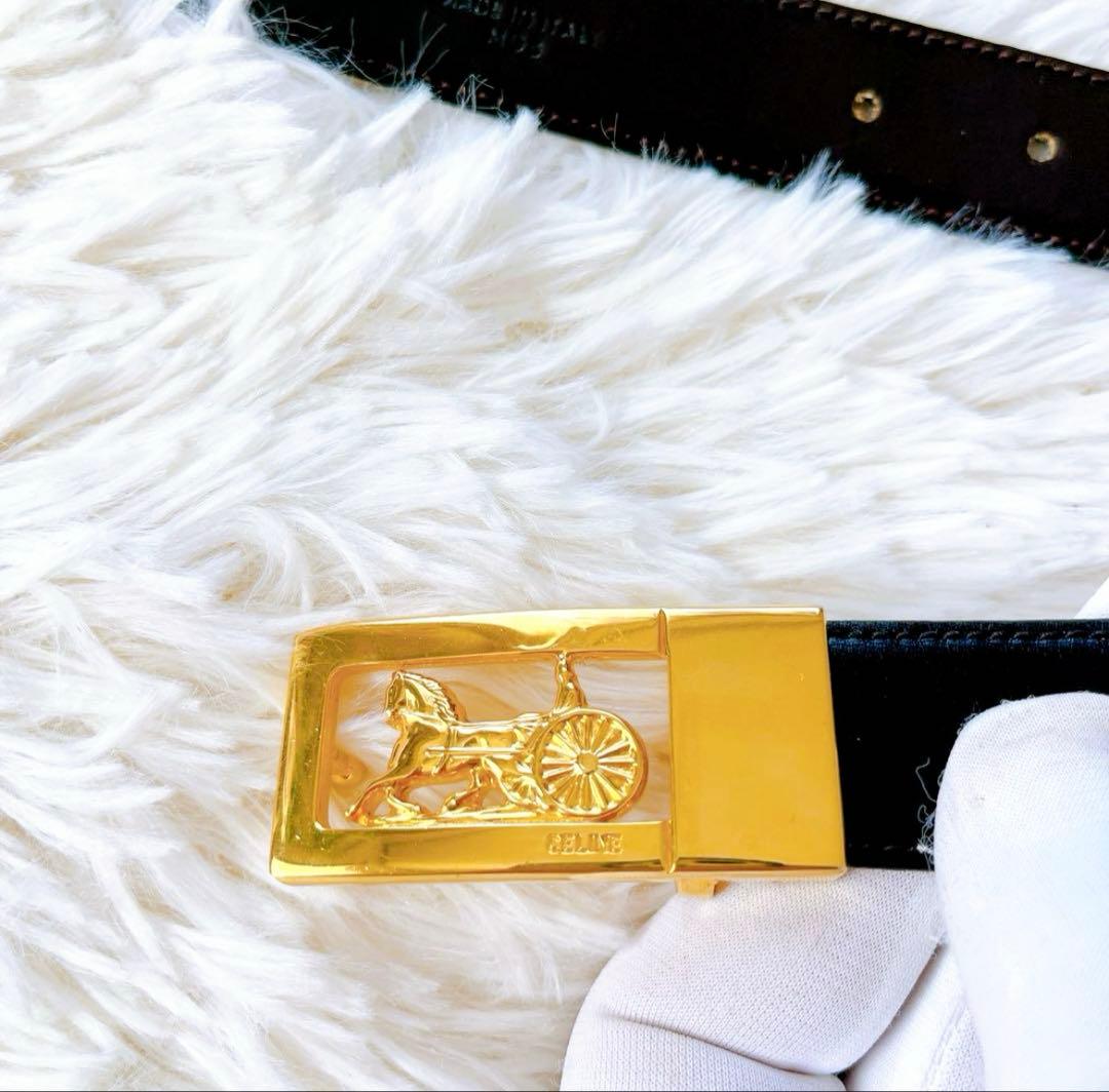 ✨美品【CELINE セリーヌ】トリオンフ ベルト/レザー/黒/ゴールドバックル