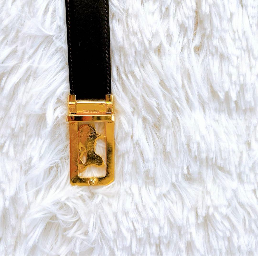 ✨美品【CELINE セリーヌ】トリオンフ ベルト/レザー/黒/ゴールドバックル