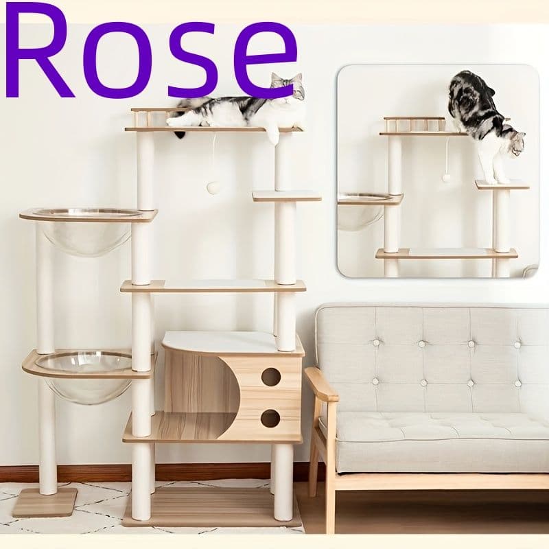 キャットタワー 木製 据え置き おしゃれ 多頭飼い 滑り止めマット付き