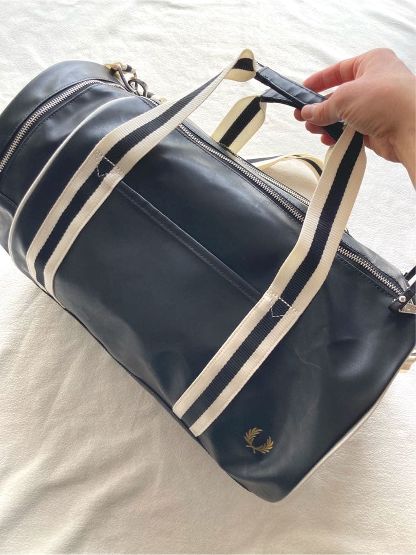 かんぺフレッドペリー　2way ドラム・ボストンバッグ　ブラック×ホワイト