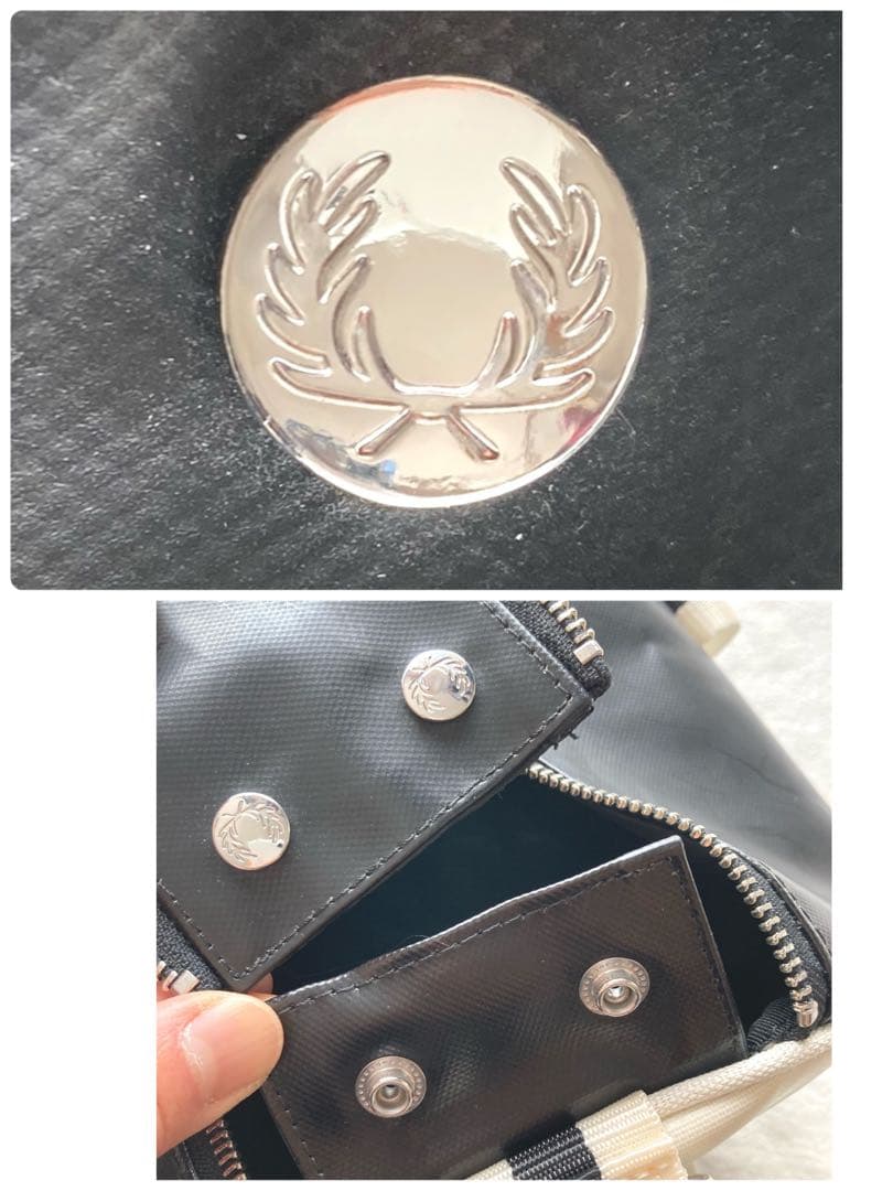 かんぺフレッドペリー　2way ドラム・ボストンバッグ　ブラック×ホワイト