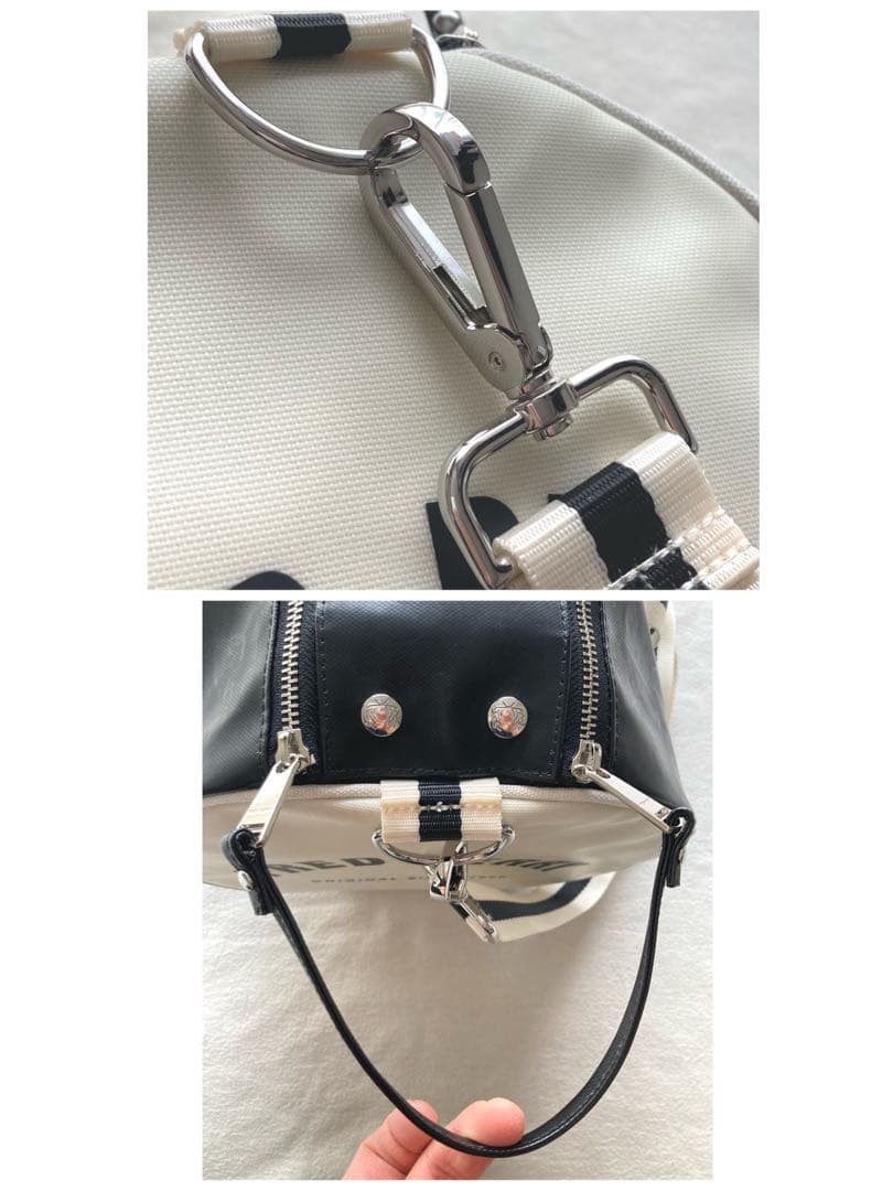 かんぺフレッドペリー　2way ドラム・ボストンバッグ　ブラック×ホワイト