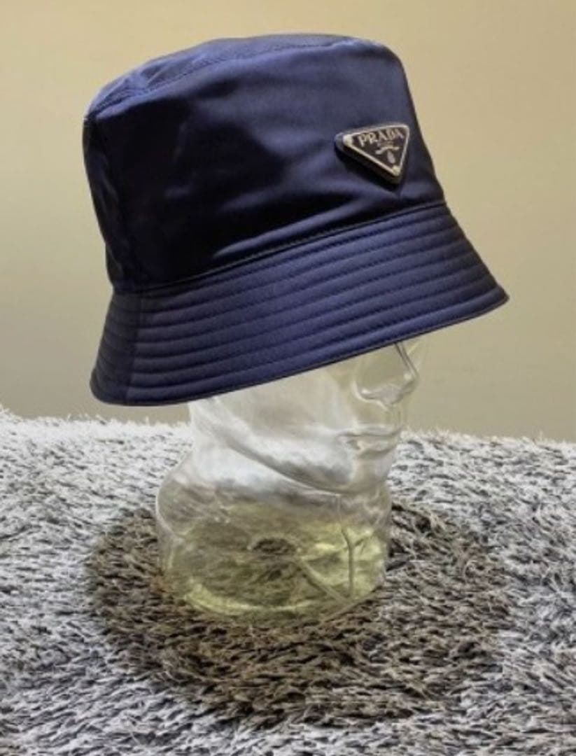 レア　PRADA バケットハット 限定カラー　ネイビー　ブルー　三角ロゴ