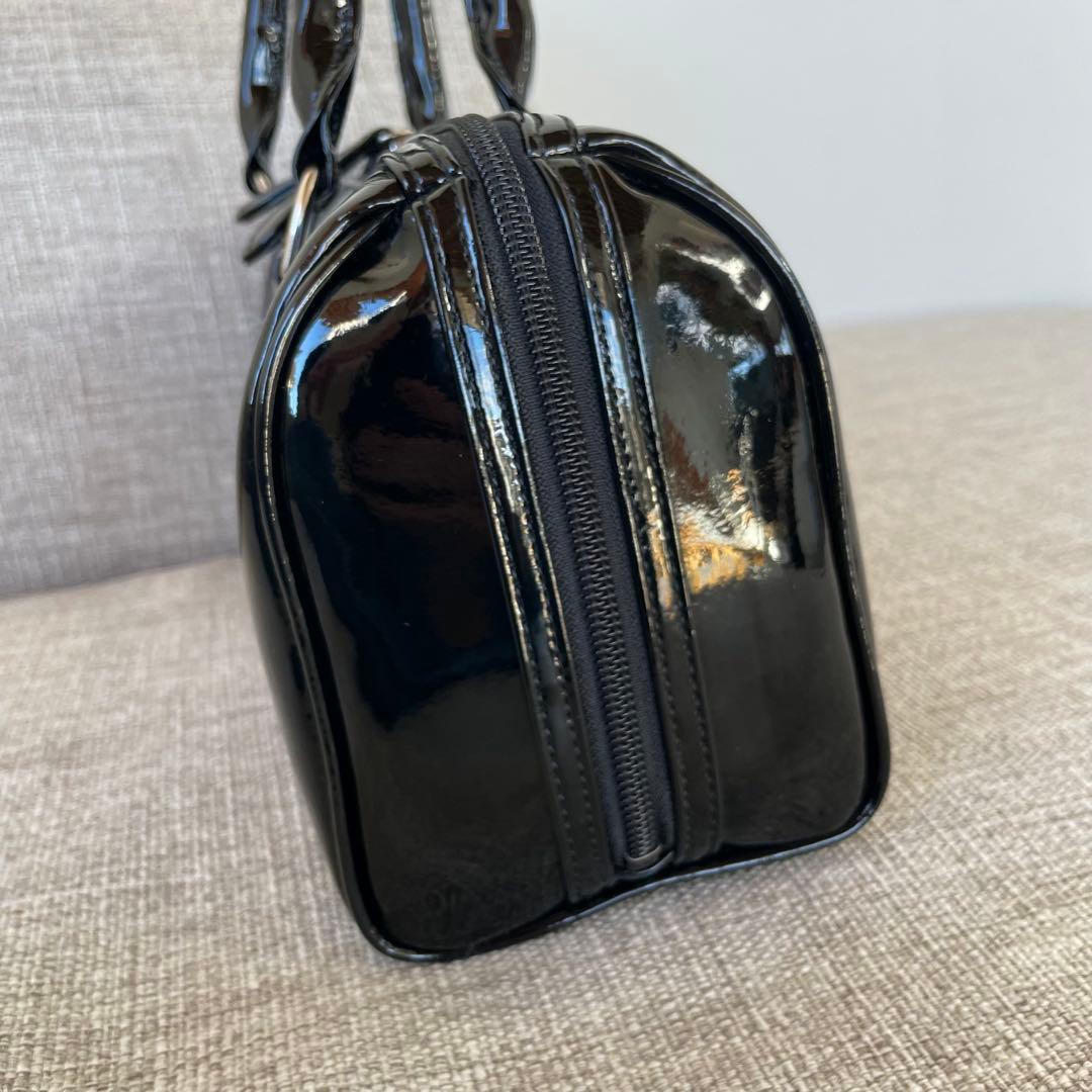 美品☆　濱野皮革工藝 HAMANOエナメルボストンバック　ハンドバック　黒