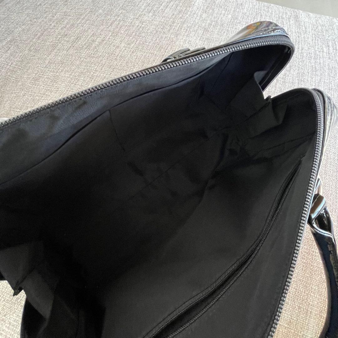 美品☆　濱野皮革工藝 HAMANOエナメルボストンバック　ハンドバック　黒