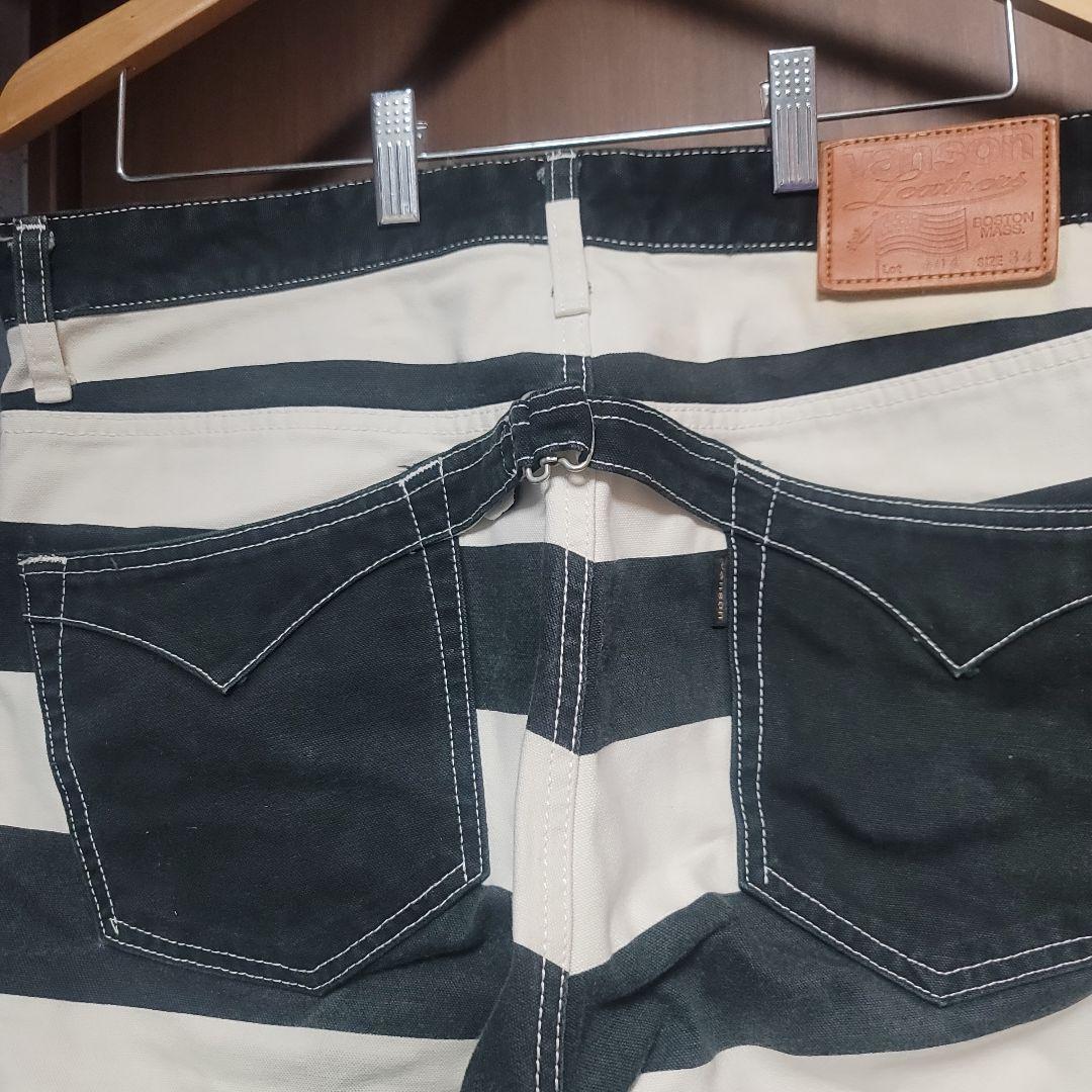 バンソン ストライプパンツ 34インチ Vanson 囚人パンツ