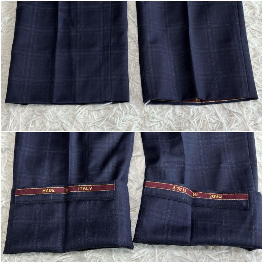 ◎極美品 銀座グローバルスタイル×ゼニア 高級生地 人気 ネイビー+チェック柄1