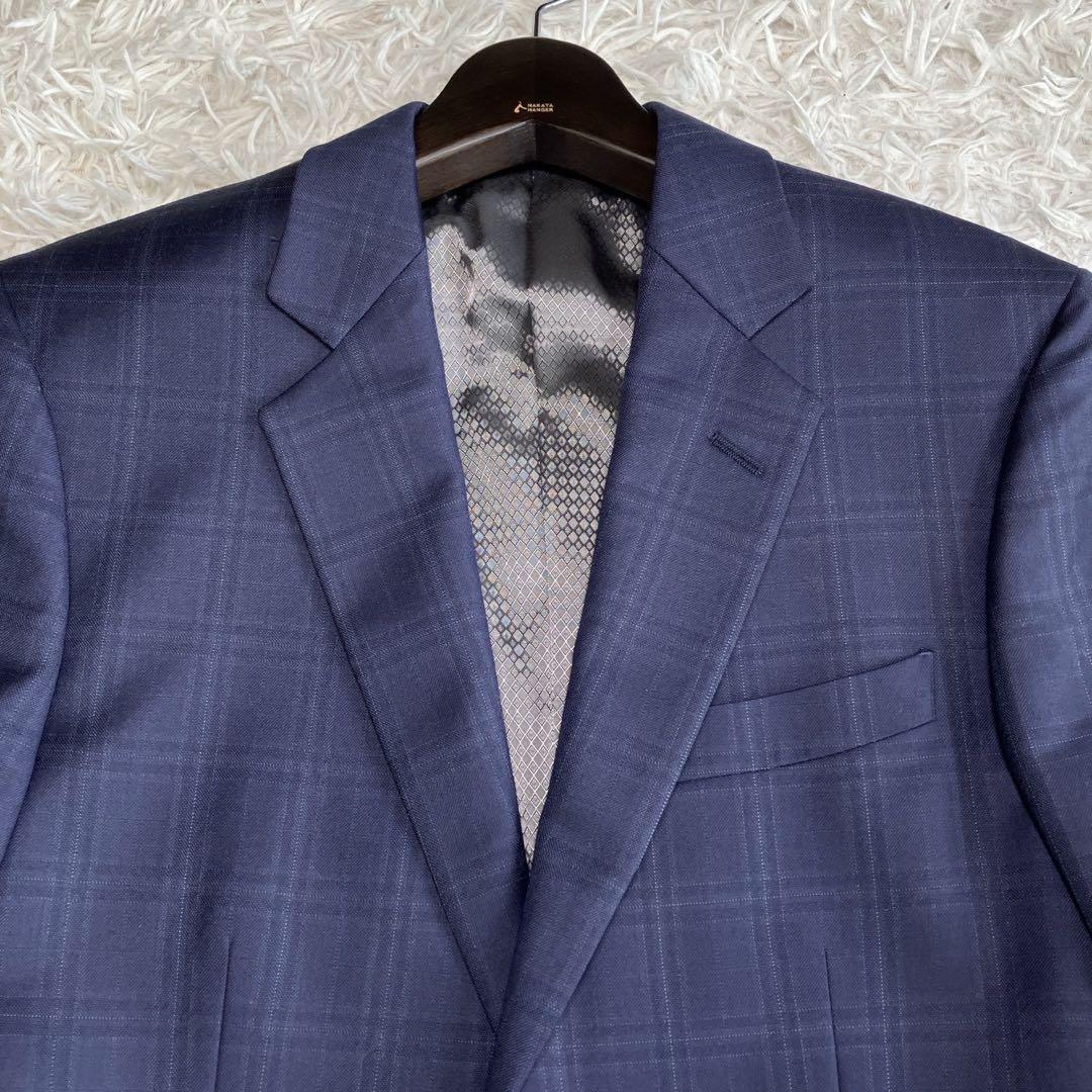 ◎極美品 銀座グローバルスタイル×ゼニア 高級生地 人気 ネイビー+チェック柄1