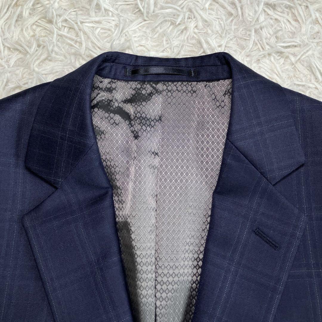 ◎極美品 銀座グローバルスタイル×ゼニア 高級生地 人気 ネイビー+チェック柄1