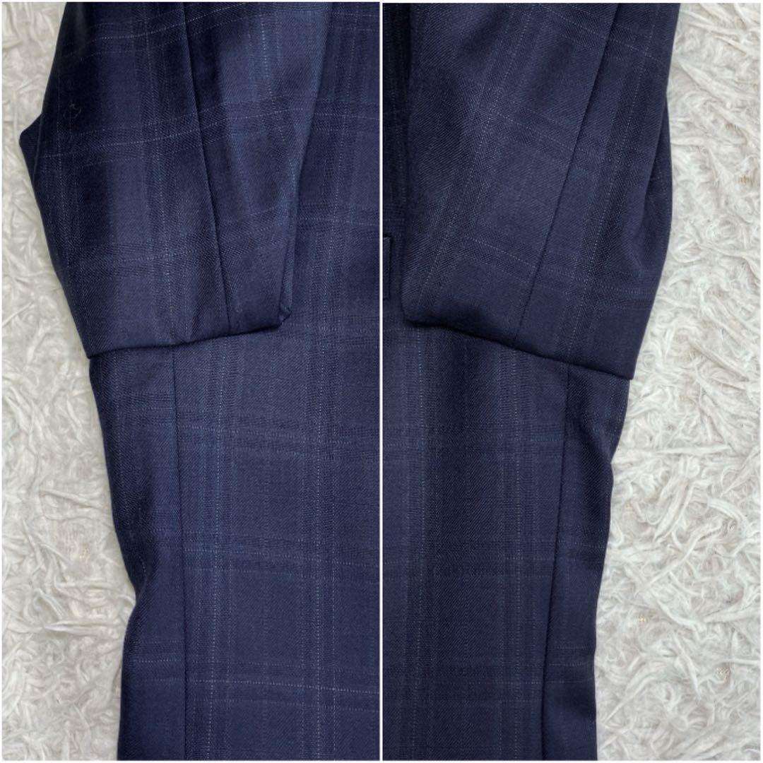 ◎極美品 銀座グローバルスタイル×ゼニア 高級生地 人気 ネイビー+チェック柄1