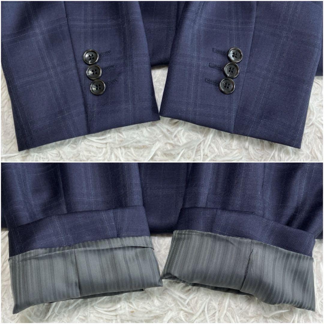 ◎極美品 銀座グローバルスタイル×ゼニア 高級生地 人気 ネイビー+チェック柄1