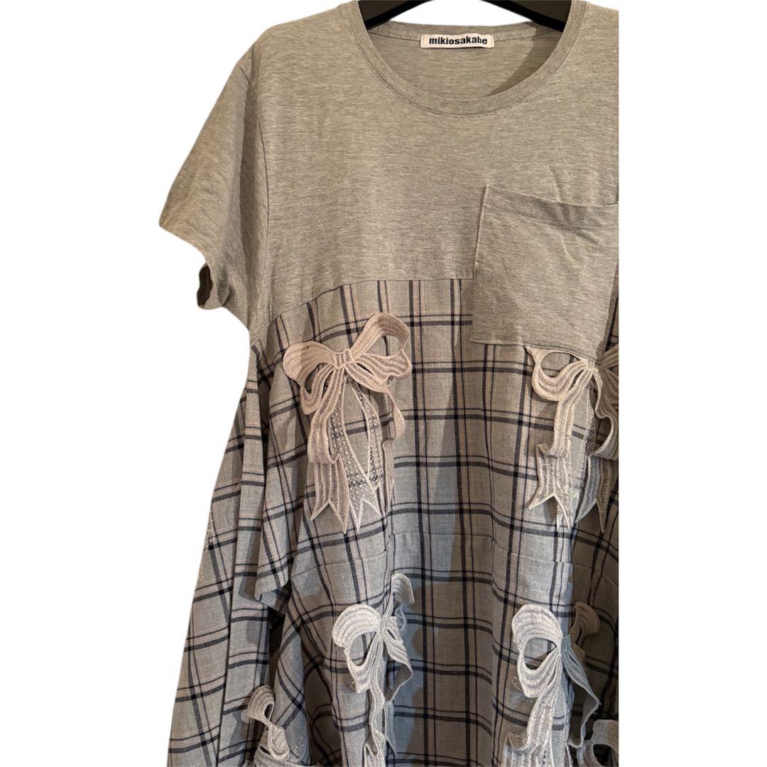 ミキオサカベ　mikiosakabe グレー　半袖ミニワンピース