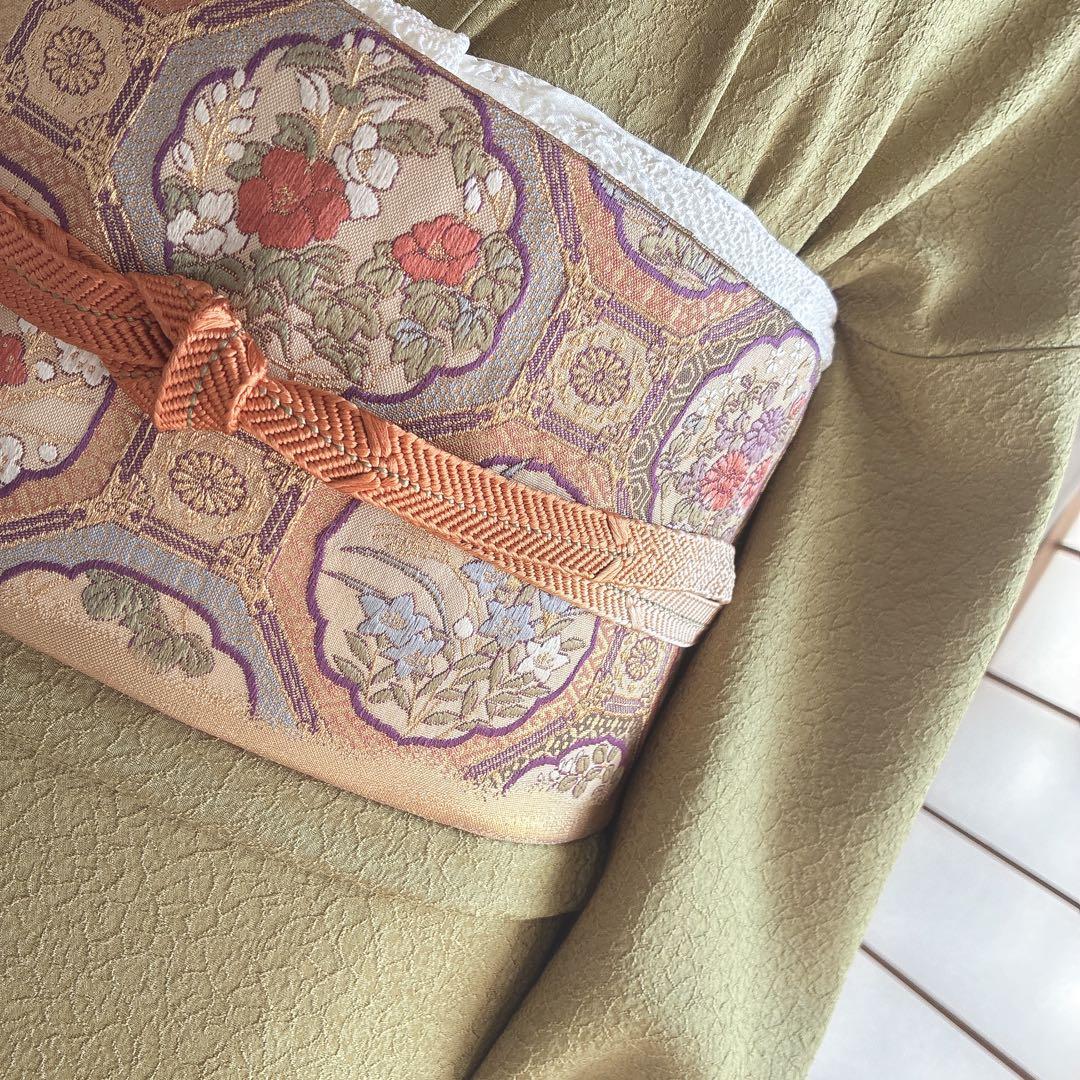 色無地　フルセット　着物　正絹　一つ紋　丹後ちりめん　共布 J10