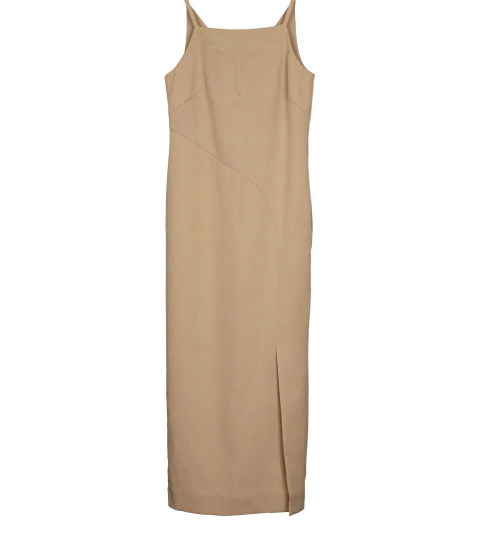 ANDRESD Sサイズ　ベージュ　カッティングカーブドレス、チュールトップス