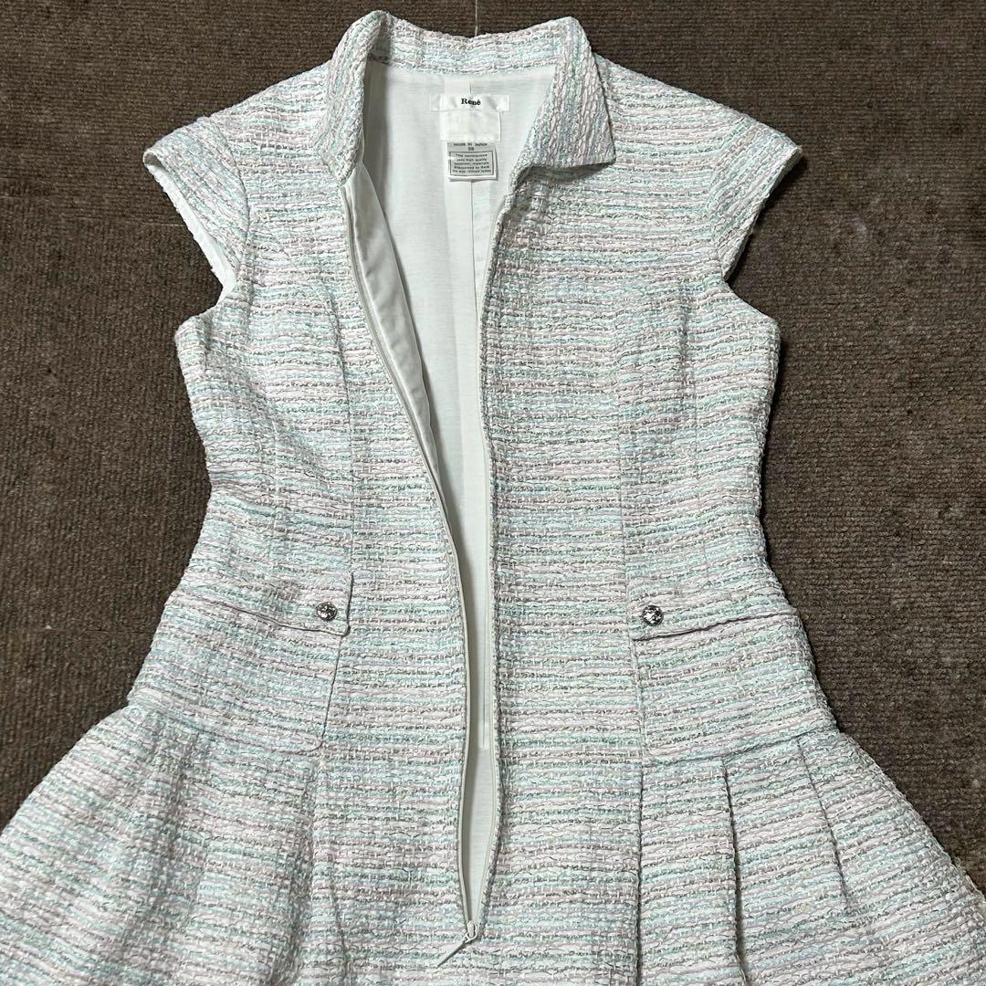 極美品✨ルネ Rene TISSUE フロントジップ ツイード　ワンピース 38