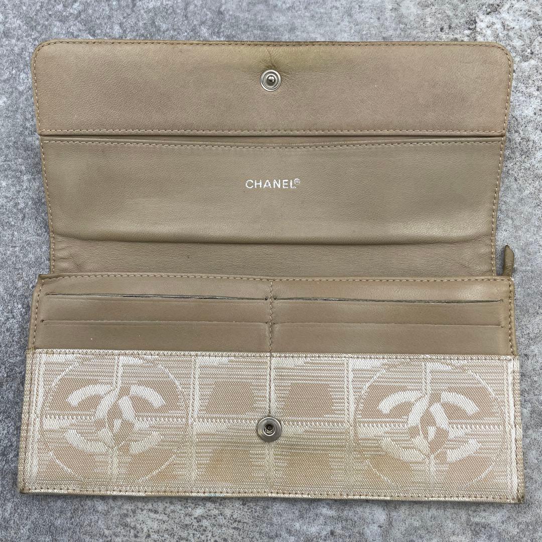 CHANEL シャネル　ニュートラベルライン　長財布　キャンバス　ベージュ