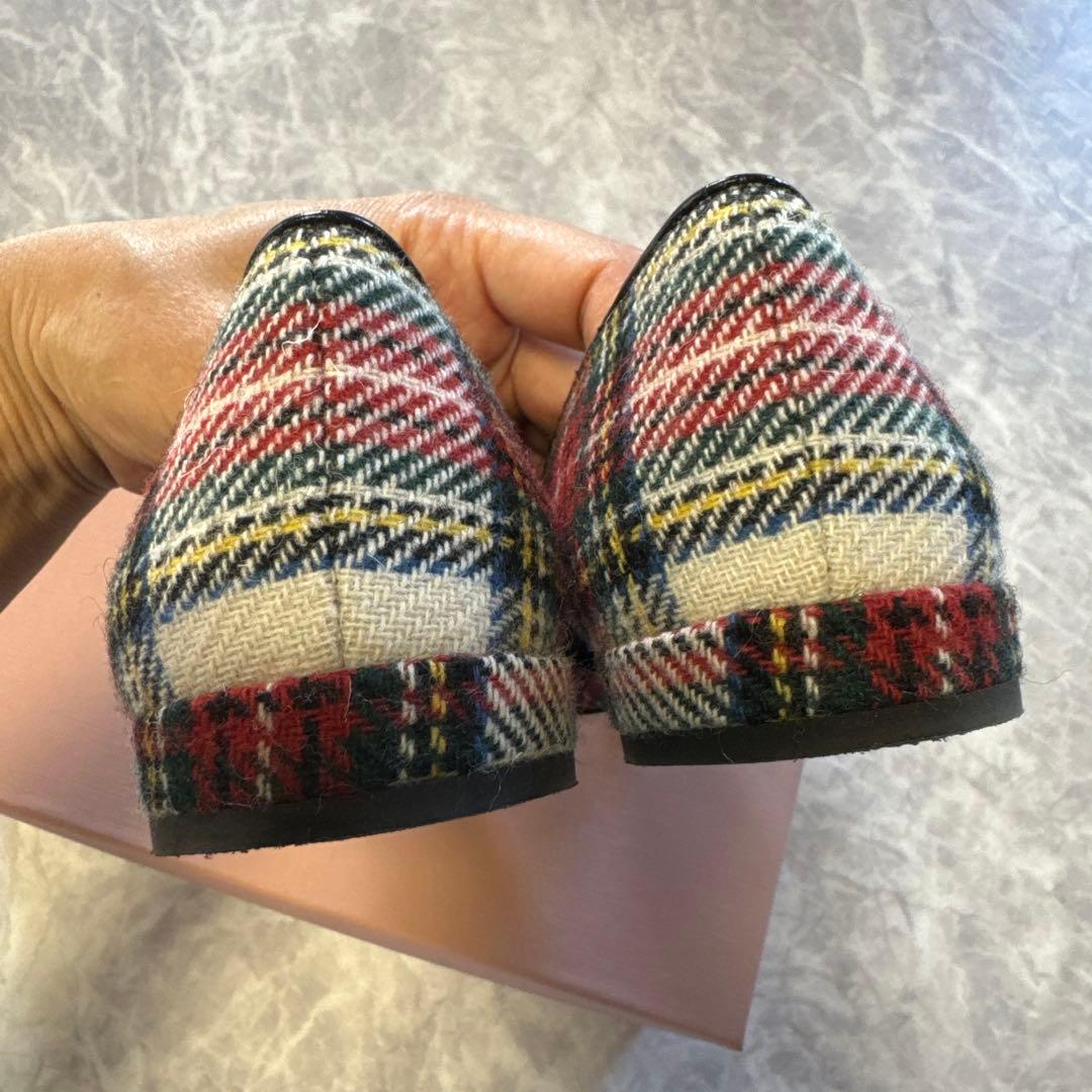 美品　miu miu チェック柄 フラットシューズ　size 37