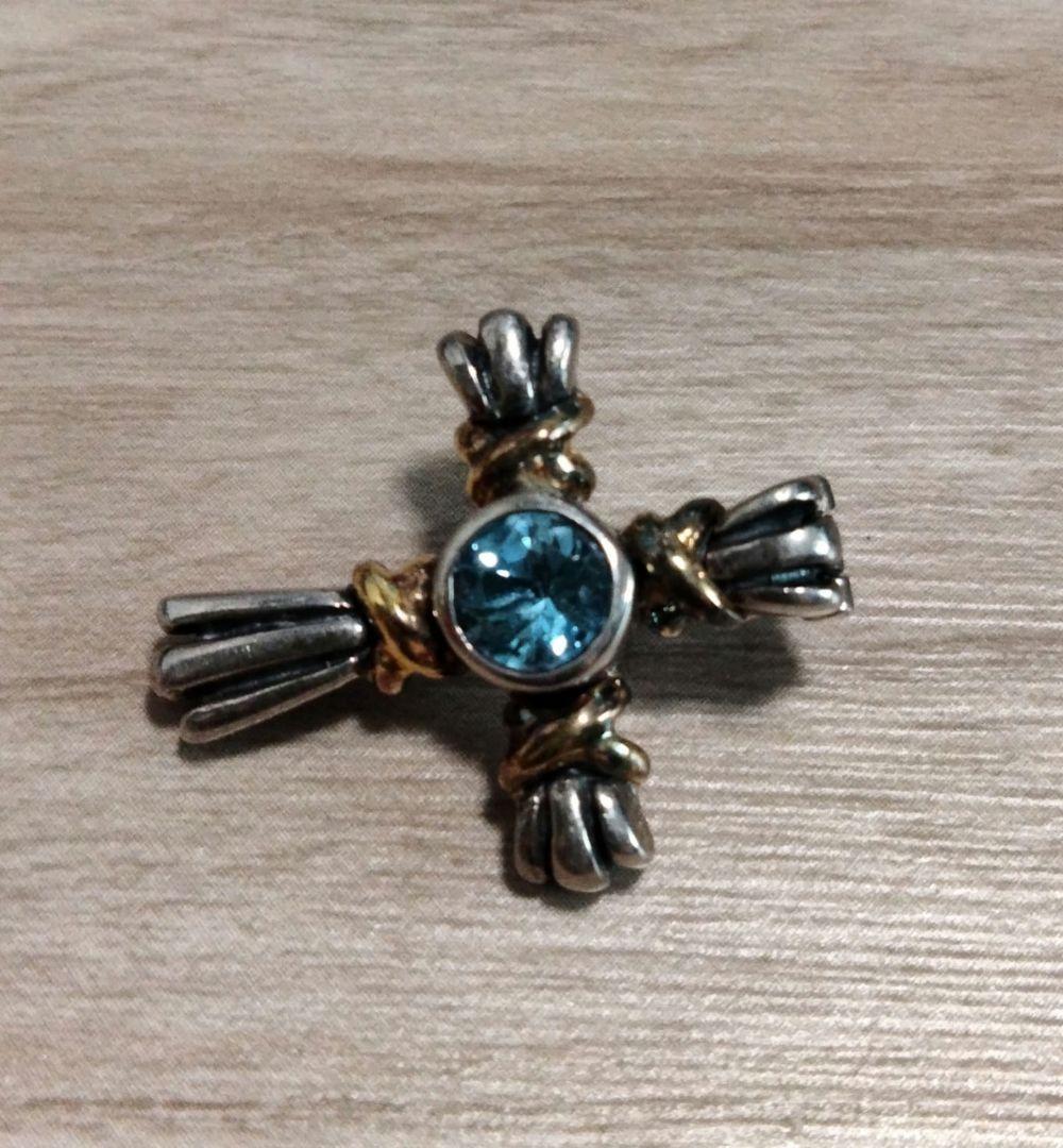 925/K18 ブルートパーズ クロス ペンダント