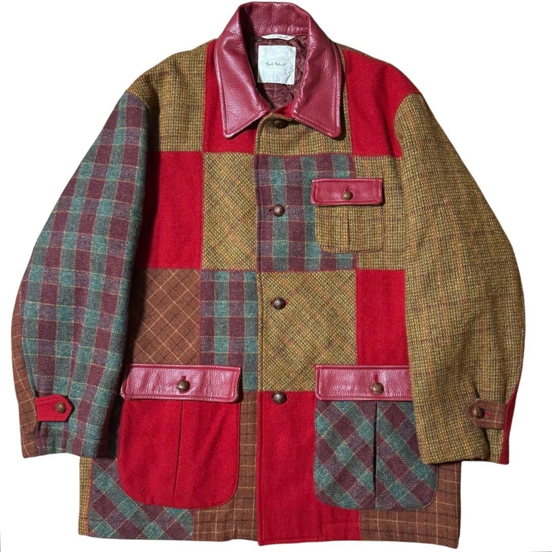 雰囲気抜群 KARL HELMUT 襟革 ツイード パッチワーク カバーオール